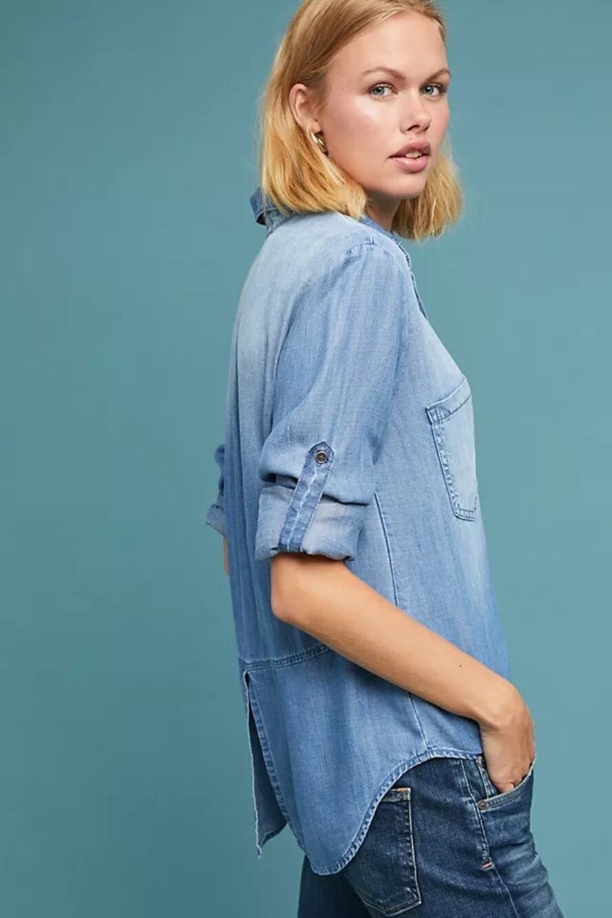 Anthropologie Cloth & Stone Split-Back Chambray Buttondown Shirt Size XS NWOT